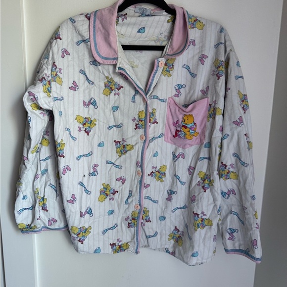 Vintage Disney POOH Pajama Top - Pink and White with Disney Print - Picture 1 of 4